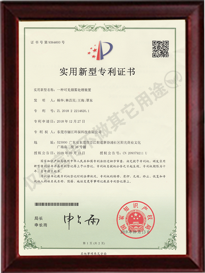 一種可見煙霧處理裝置專利